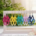 Resin Drop Earrings – Pink, Orange & Silver Sparkle