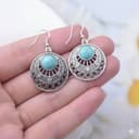 Boho Turquoise Drop Earrings | Sterling Silver Dangle Statement Jewelry | Tibetan Tribal Ethnic Style Gift