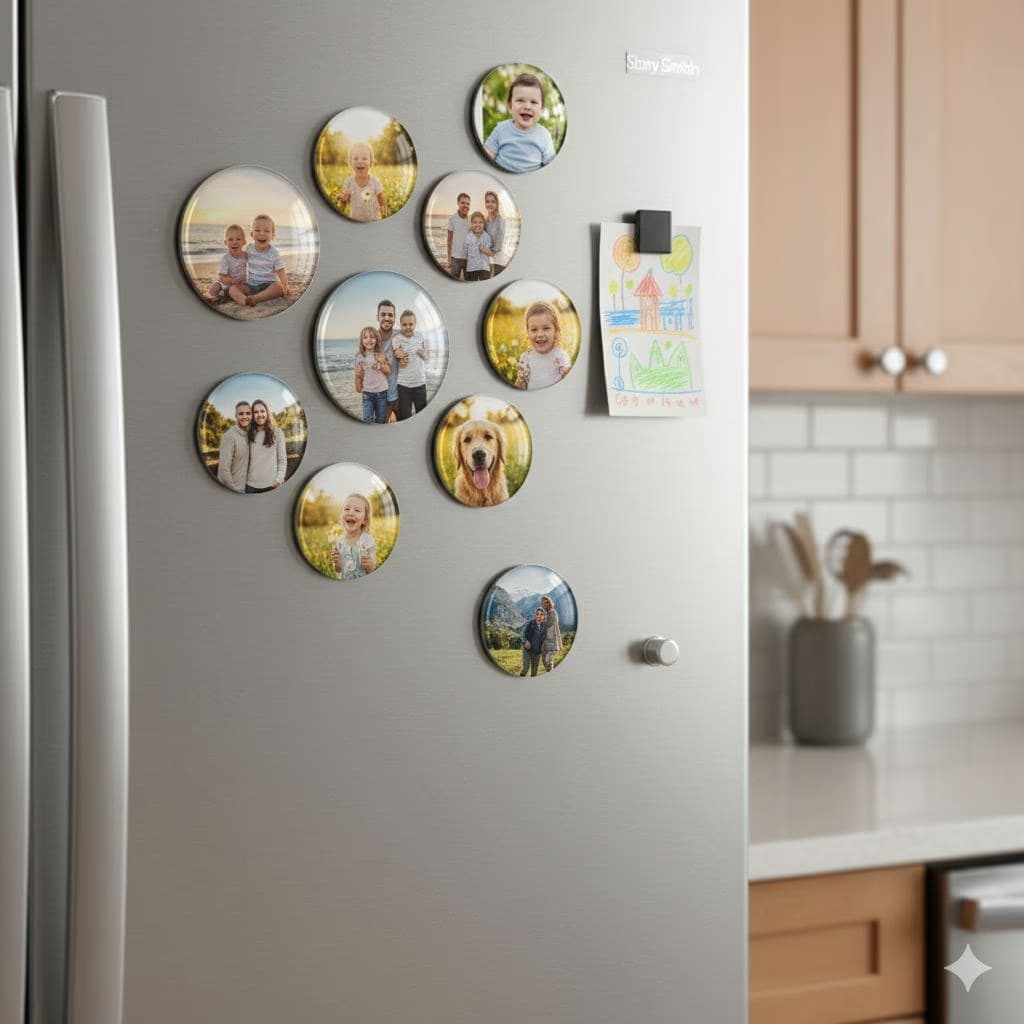 Custom Photo Resin Fridge Magnets | Personalized Family Picture Magnets | Round Refrigerator Decor & Gifts