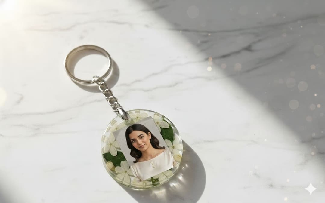 Custom Photo & Pressed Flower Resin Keychain | Personalized Round Picture Keyring | Memorial & Everyday Gift