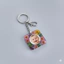 Personalized Photo & Pressed Flower Resin Keychain | Square Custom Picture Keyring with Clasp | New Mom Gift